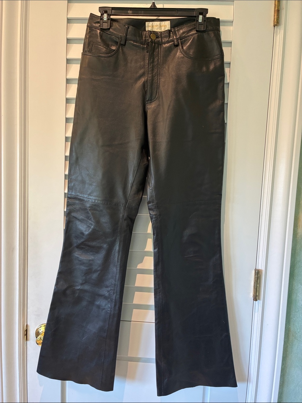 MARGARET GODFREY-DELUXE-HIGH-END Women's Black Leather Flare Wide-Leg Jeans sz6